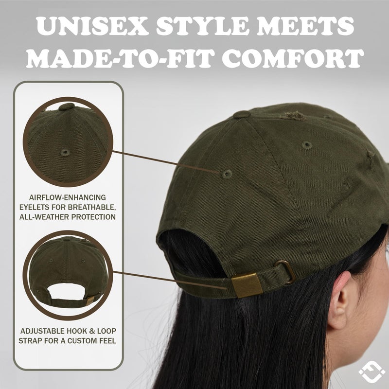 Funky Junque Cool Mom Beach Baseball Cap for Women, Distressed Vintage Dog Mom Hat Embroidered Adjustable Unconstructed Cotton - American Flag - Olive - Image 3